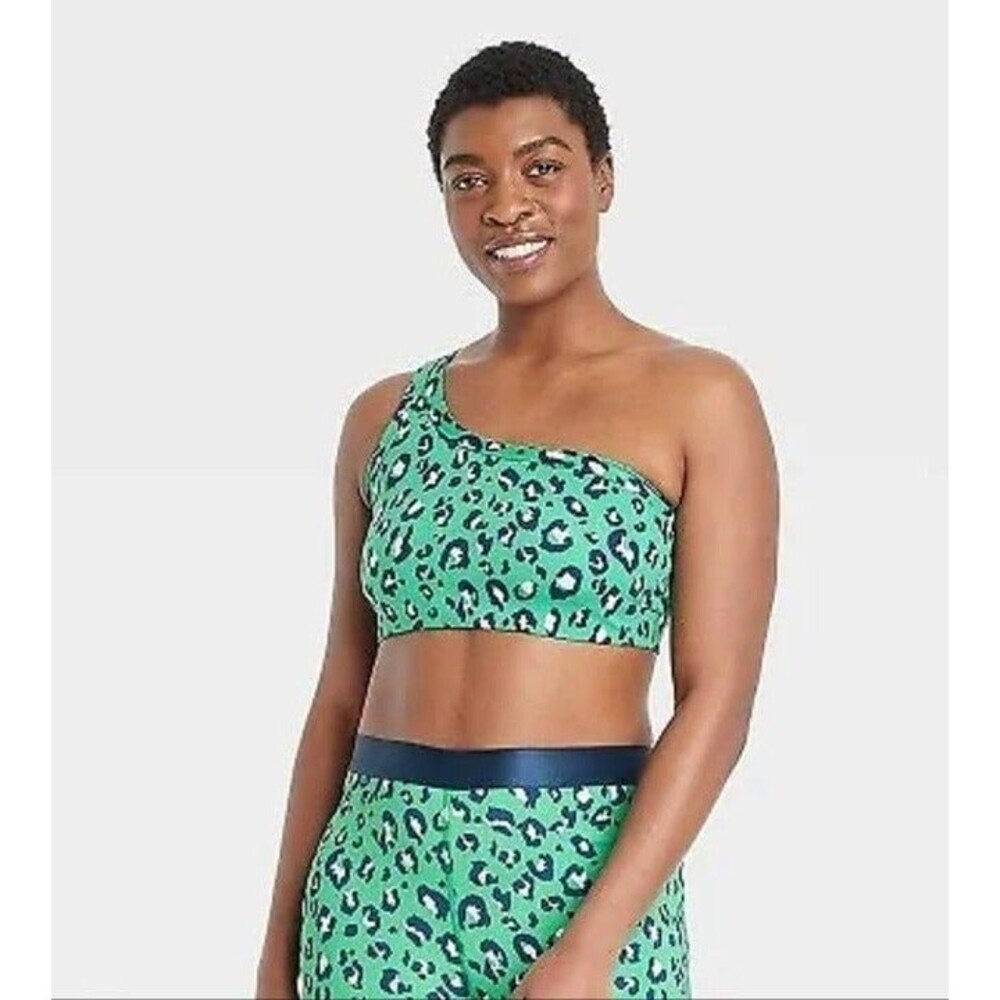 Women's All in Motion Light Support Leopard Asymmetrical Sports Bra Green
